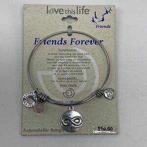 Love This Life FRIENDS FOREVER Expandable Charm Bangle Bracelet New